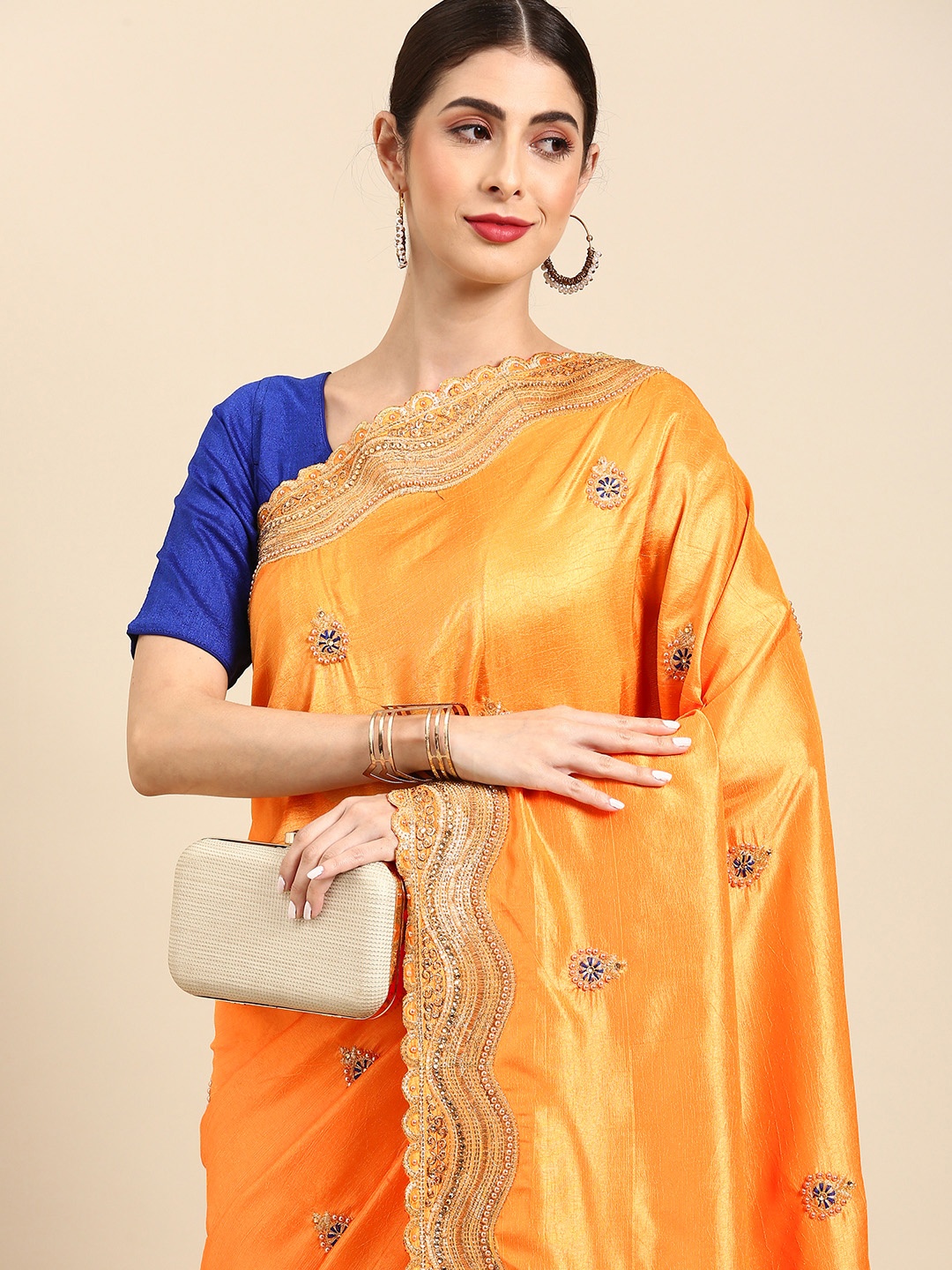 

Anouk Mustard & Gold-Toned Ethnic Motifs Beads and Stones Art Silk Narayan Peth Saree