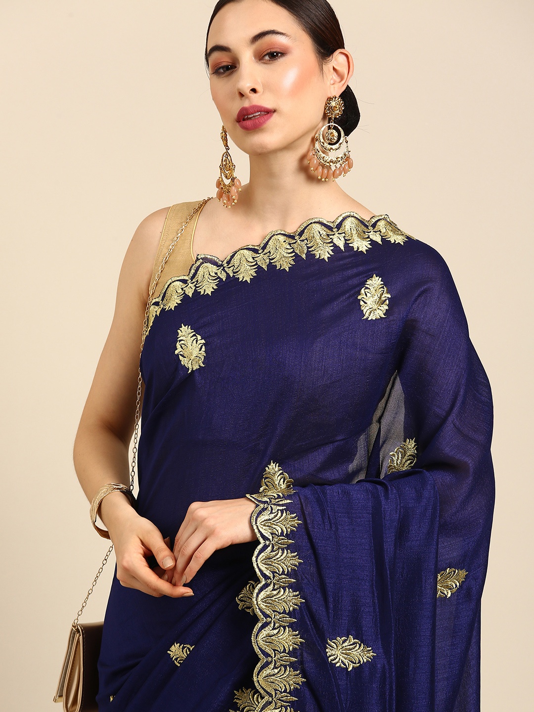 

Anouk Blue Embellished Zari Silk Blend Tussar Saree