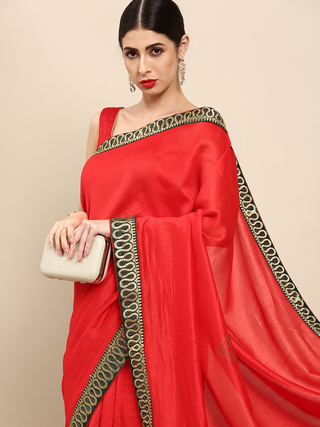 

Anouk Red Ethnic Motifs Embellished Saree