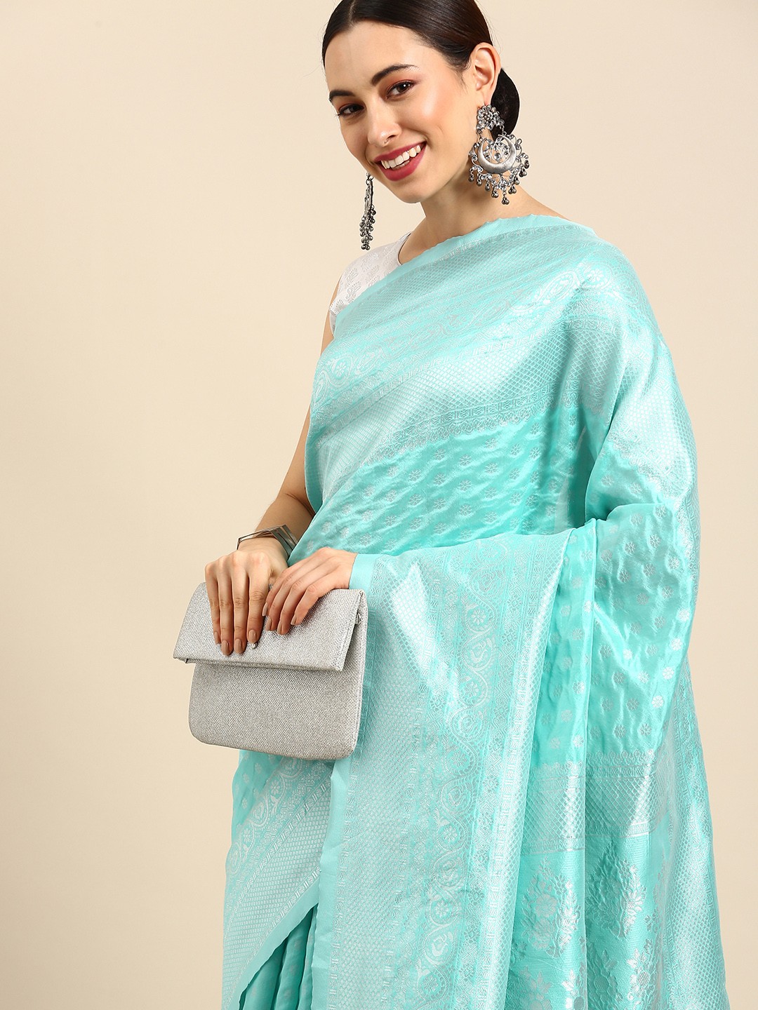 

Anouk Sea Green Woven Design Zari Silk Blend Banarasi Saree