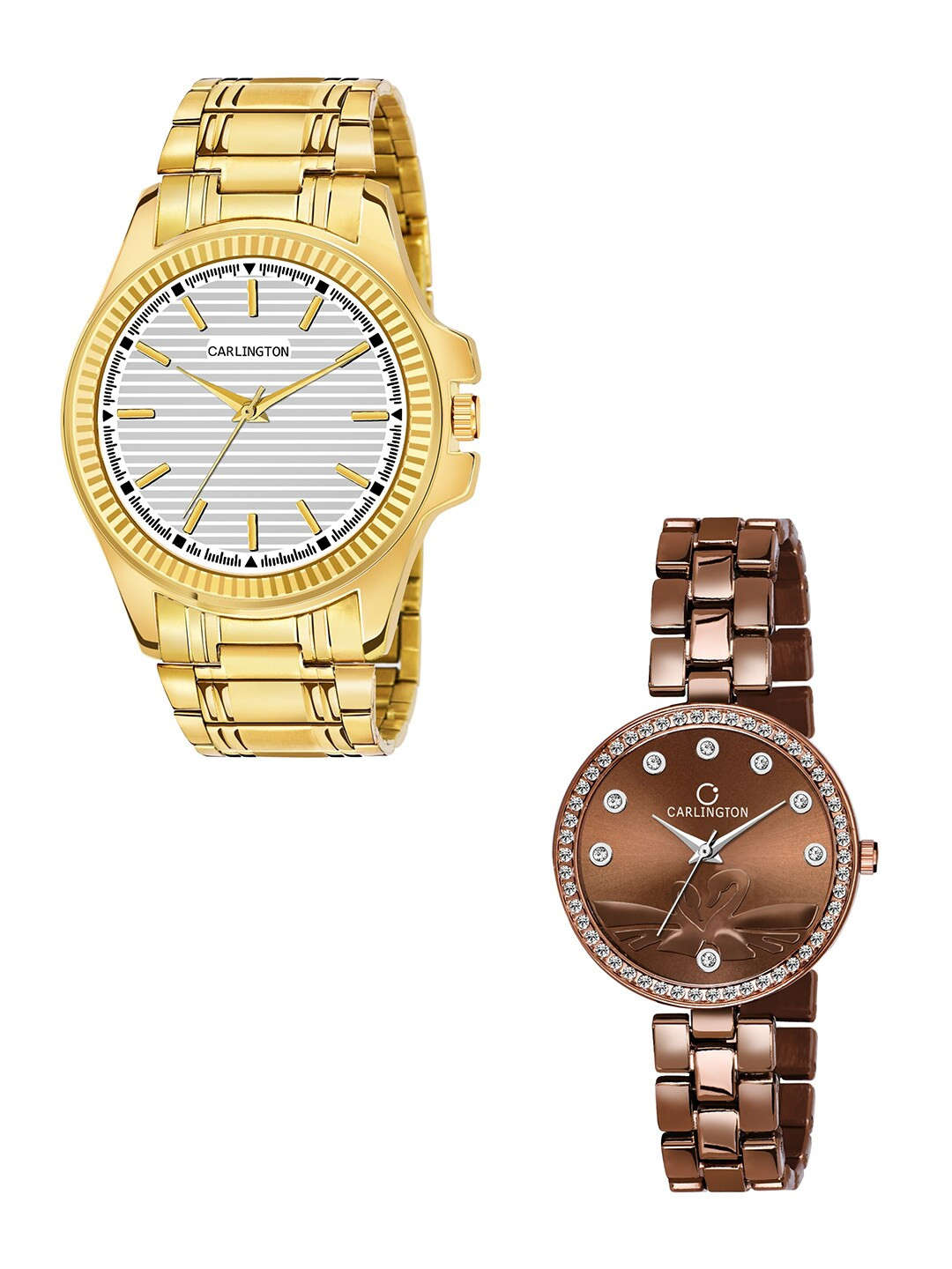 

CARLINGTON His & Her Analogue Watch Gift Set CT-6120GS, Brown