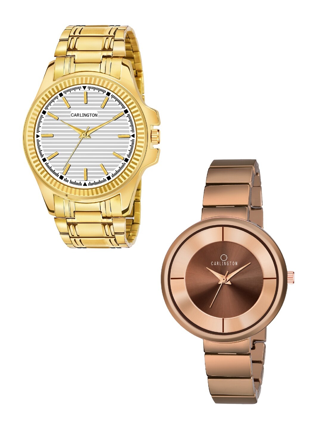

CARLINGTON His & Her Analogue Watch Gift Set CT-6120GS-114, Brown