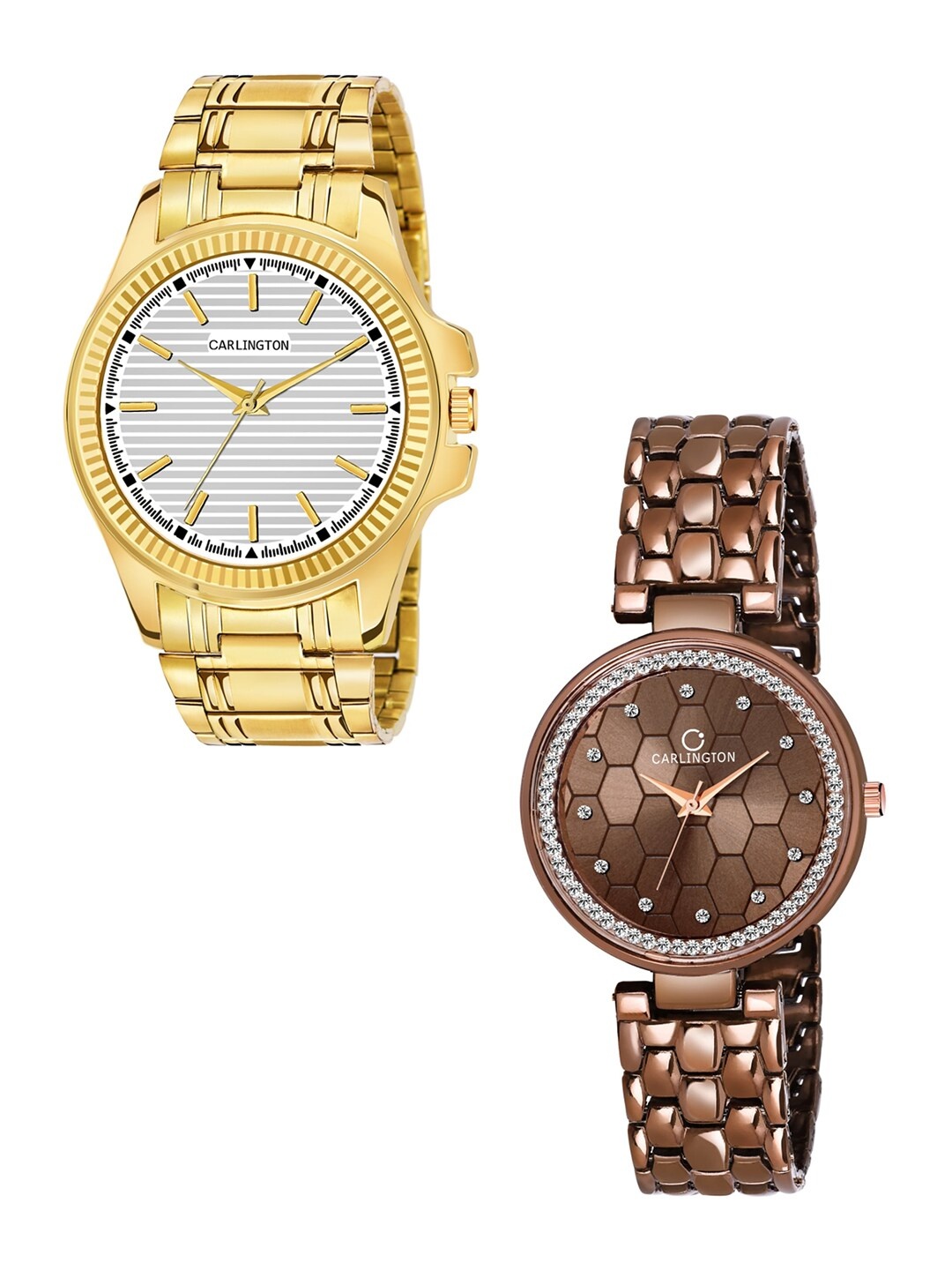 

CARLINGTON His & Her Analogue Watch Gift Set CT-6120GS, Brown