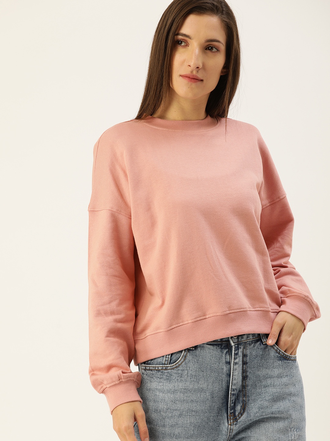 

Flying Machine Women Rose Solid Round-Neck Pullover Sweatshirt