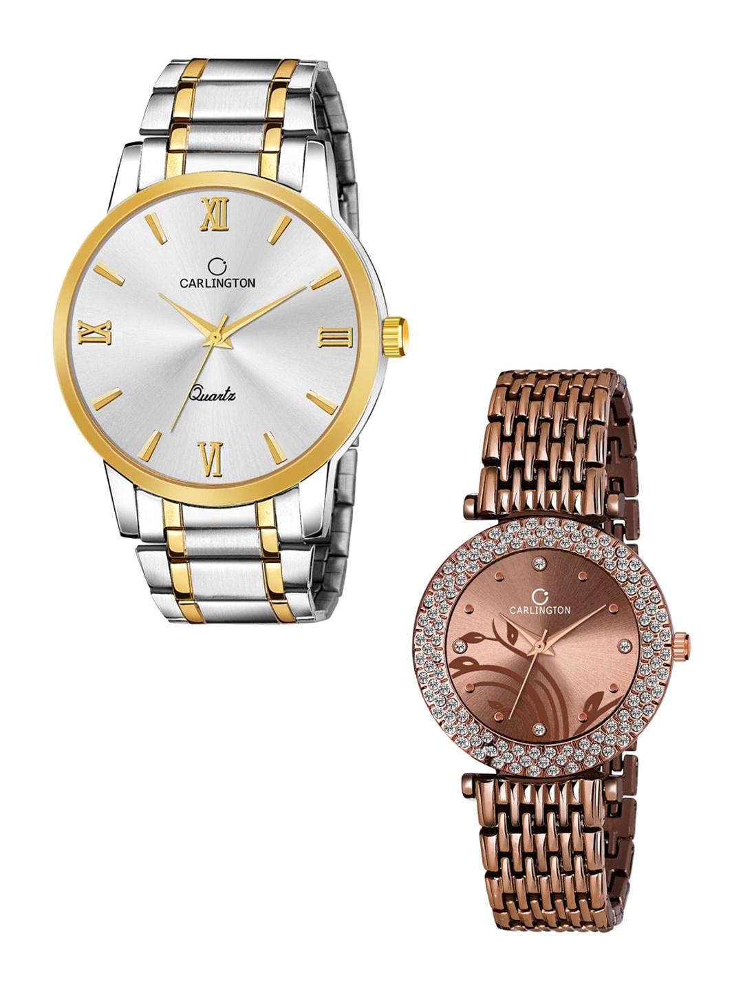 

CARLINGTON Unisex Multicoloured Embellished Dial & Multicoloured Stainless Steel Bracelet Style Straps Watch, Silver