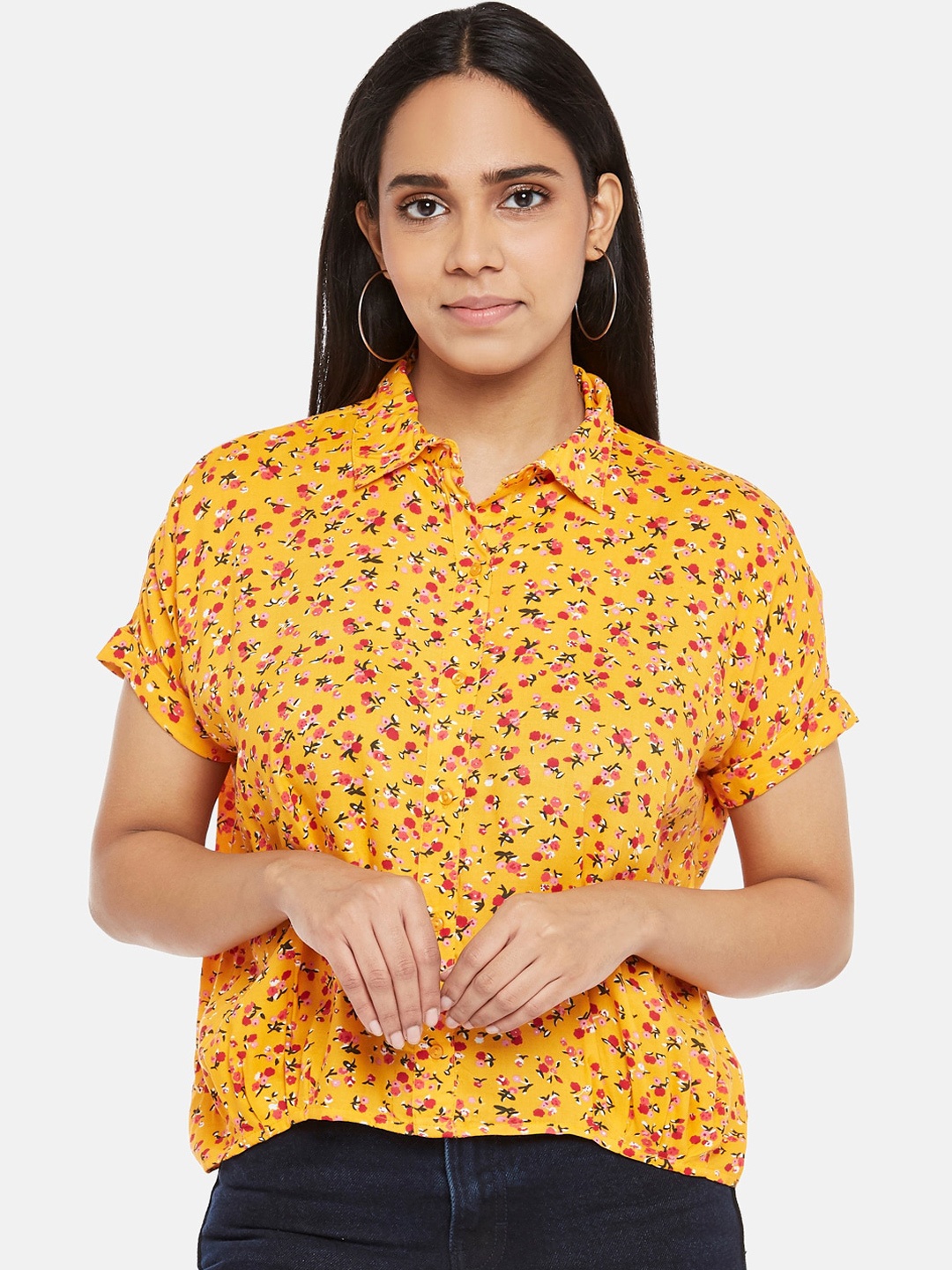 

People Women Mustard Floral Opaque Printed Casual Shirt