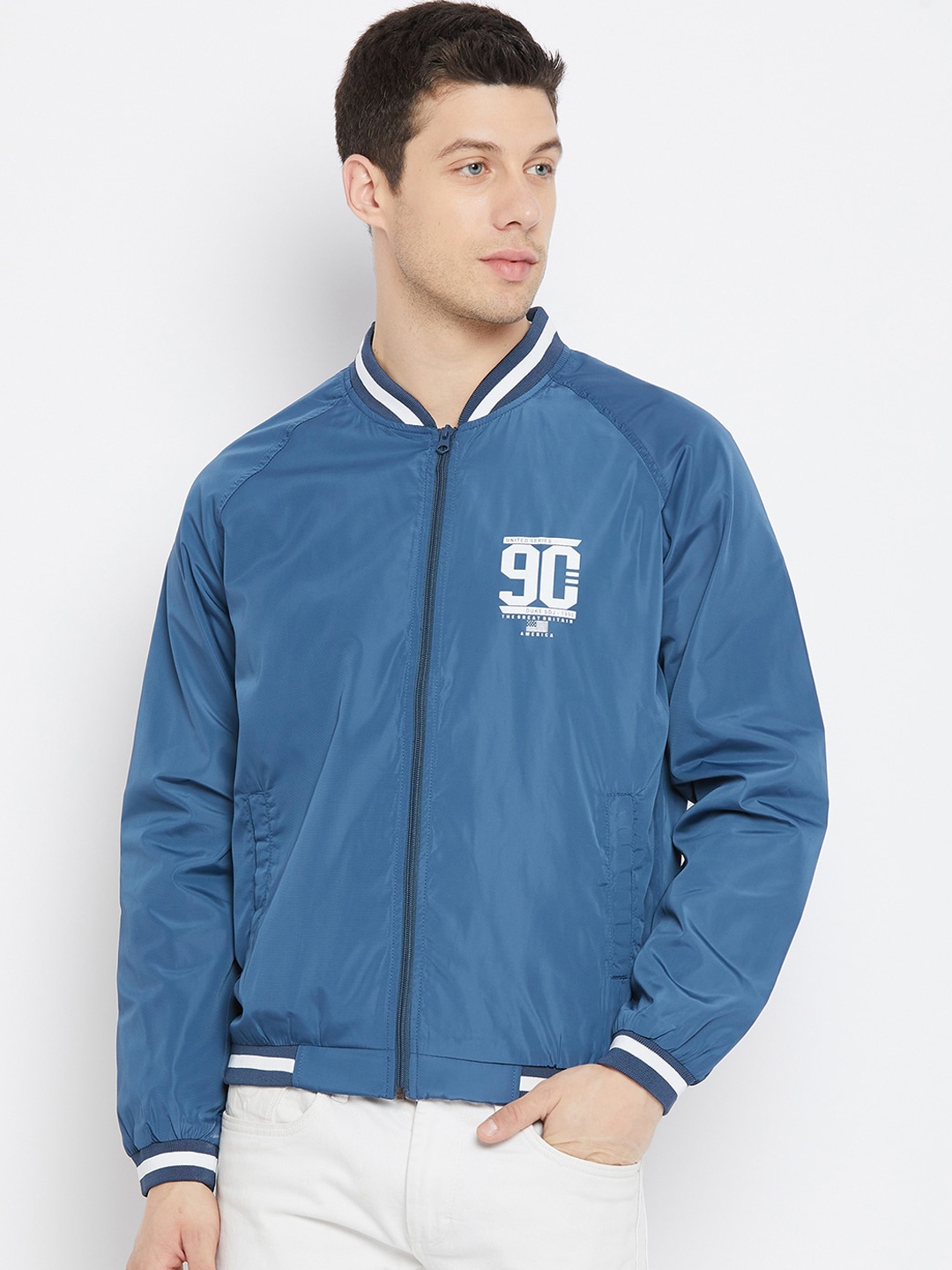 

Duke Men Blue & White Bomber Jacket