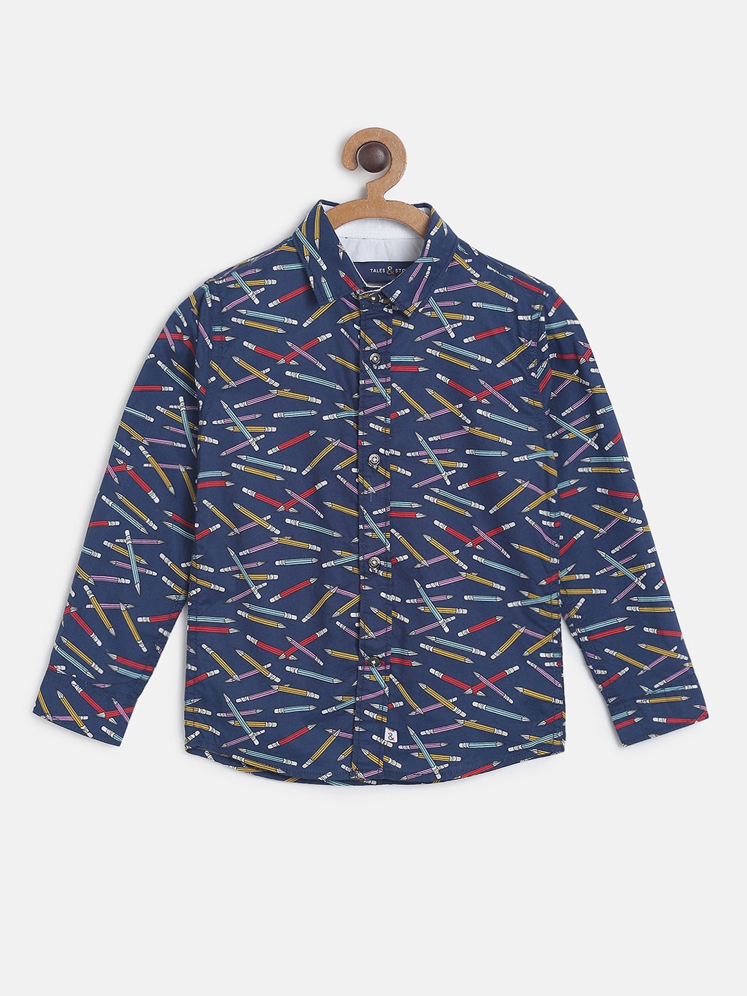 

TALES & STORIES Boys Navy Blue Opaque Printed Casual Shirt