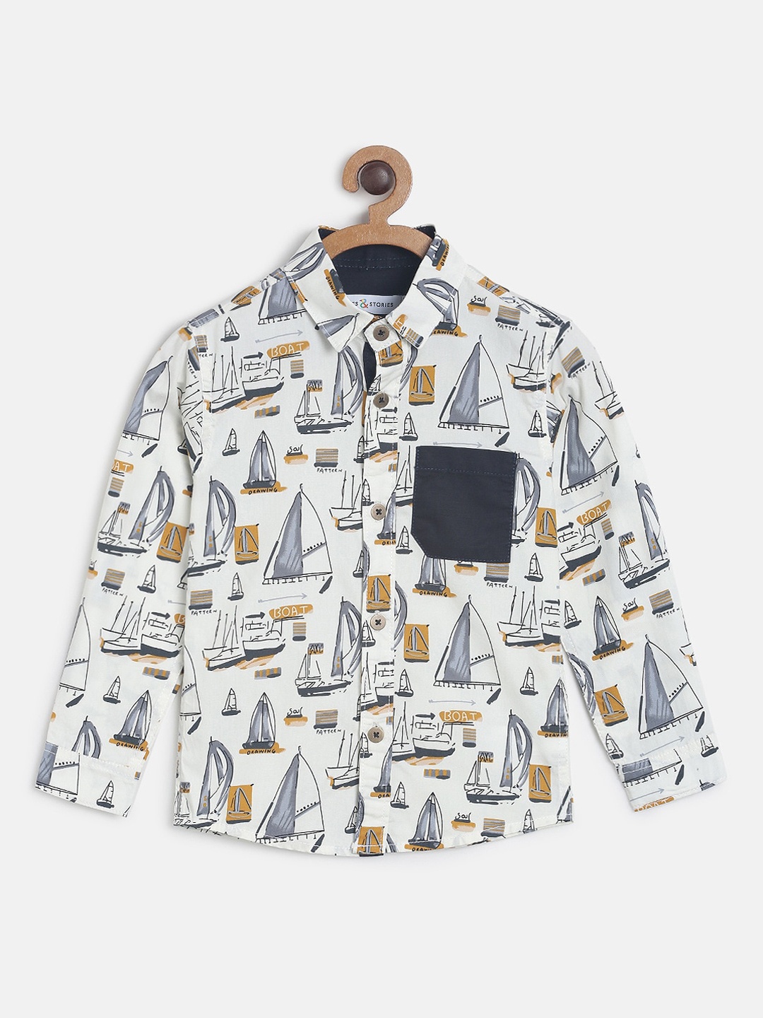 

TALES & STORIES Boys White Opaque Printed Casual Shirt