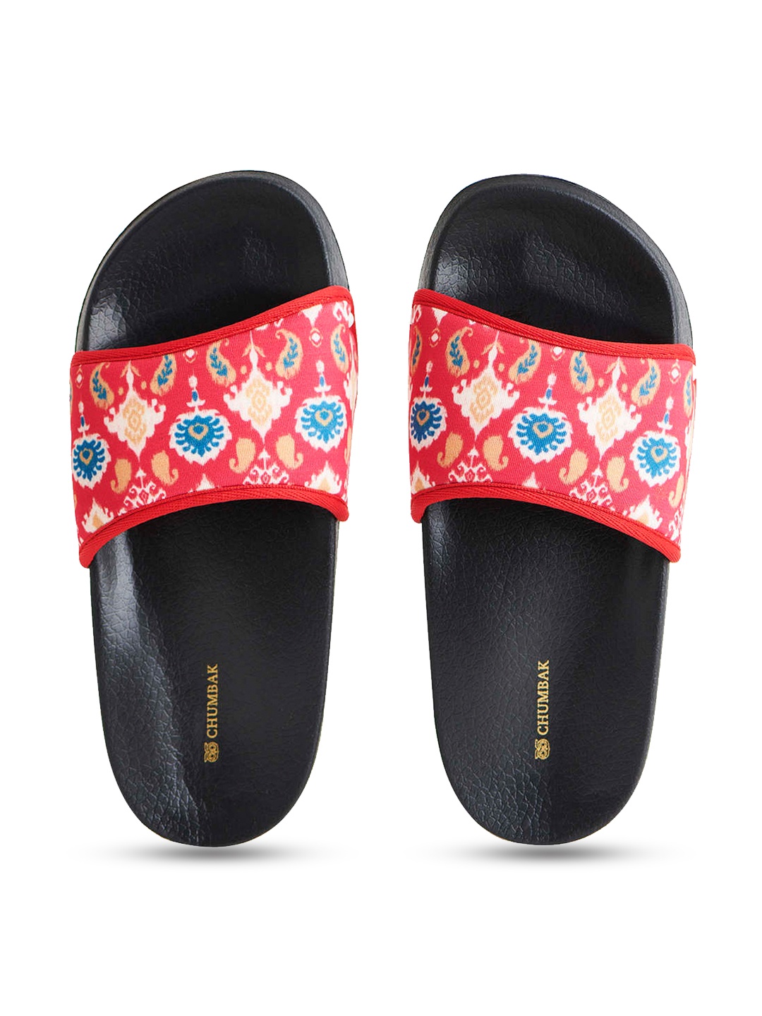 

Chumbak Women Red & Black Printed Rubber Sliders