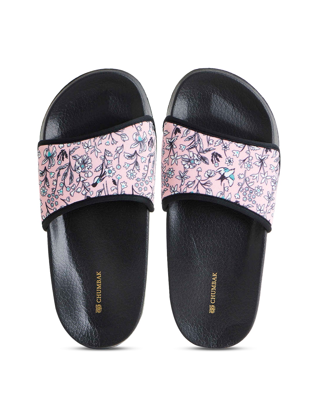 

Chumbak Women Pink & Black Printed Rubber Sliders