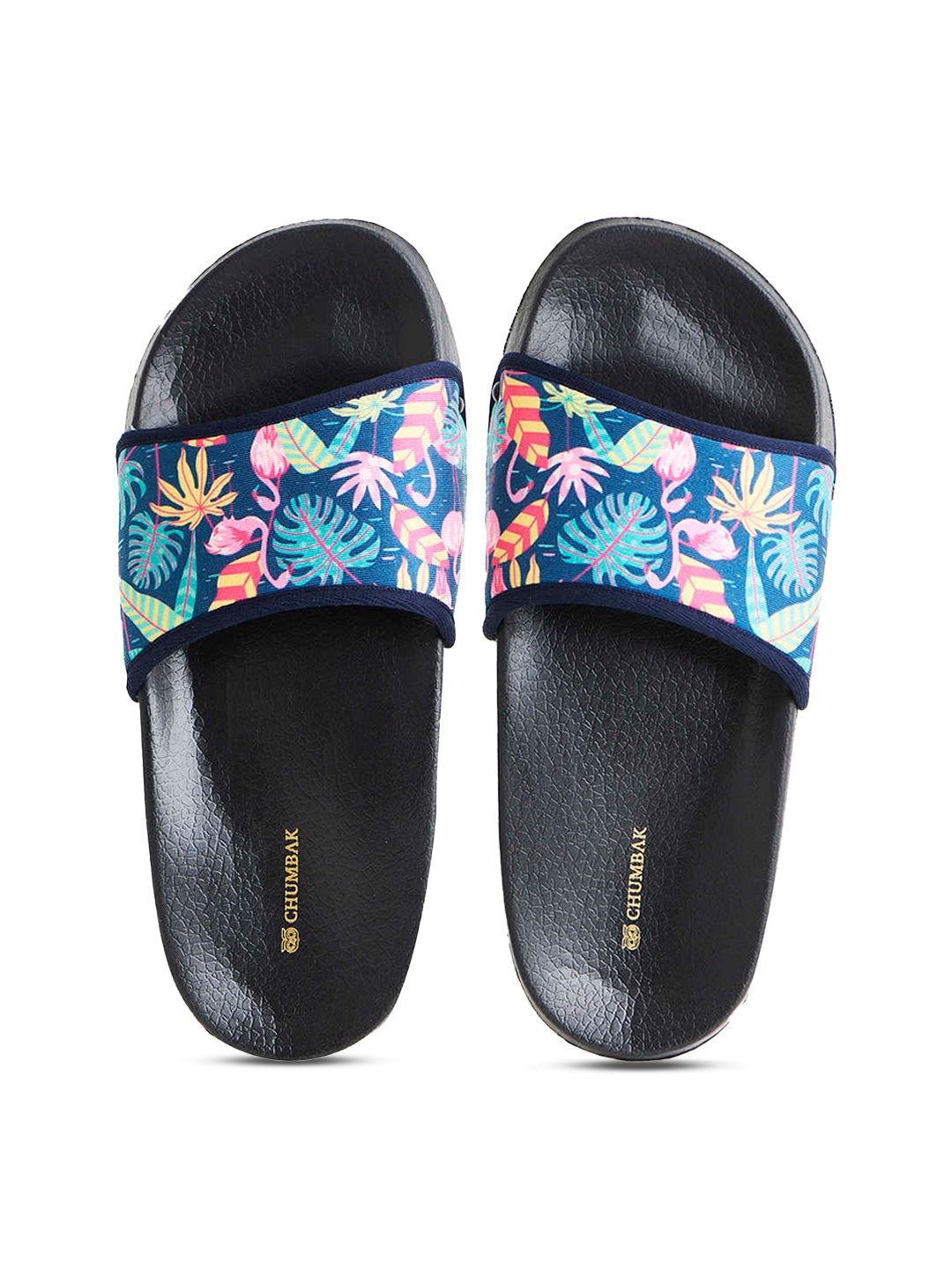 

Chumbak Women Blue & Black Printed Rubber Sliders