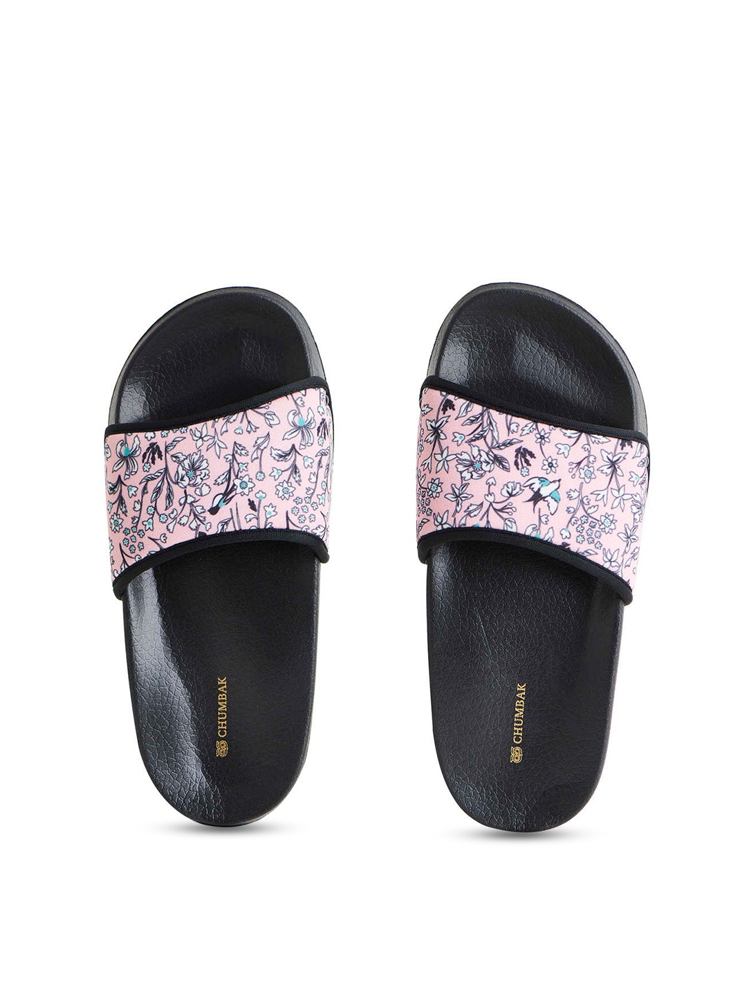 

Chumbak Women Pink & Black Printed Rubber Sliders
