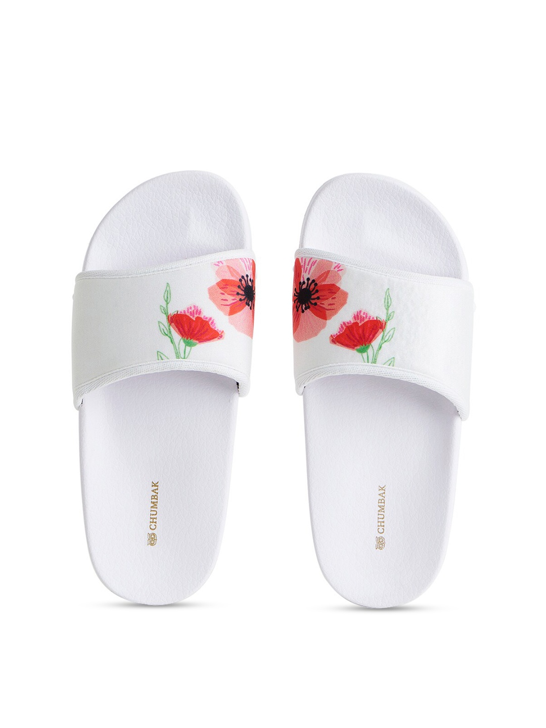 

Chumbak Women White Printed Slider Flip Flops