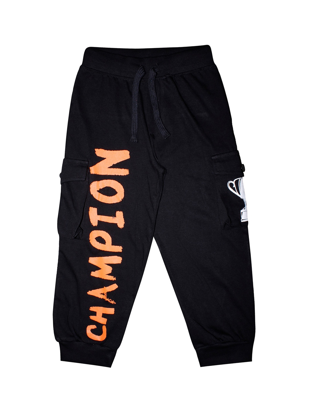 

KiddoPanti Boys Black & Orange Printed Straight Fit Joggers