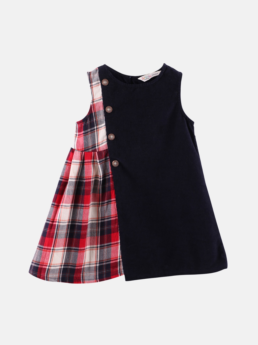 

Beebay Girls Navy Blue Checked Corduroy A-Line Dress
