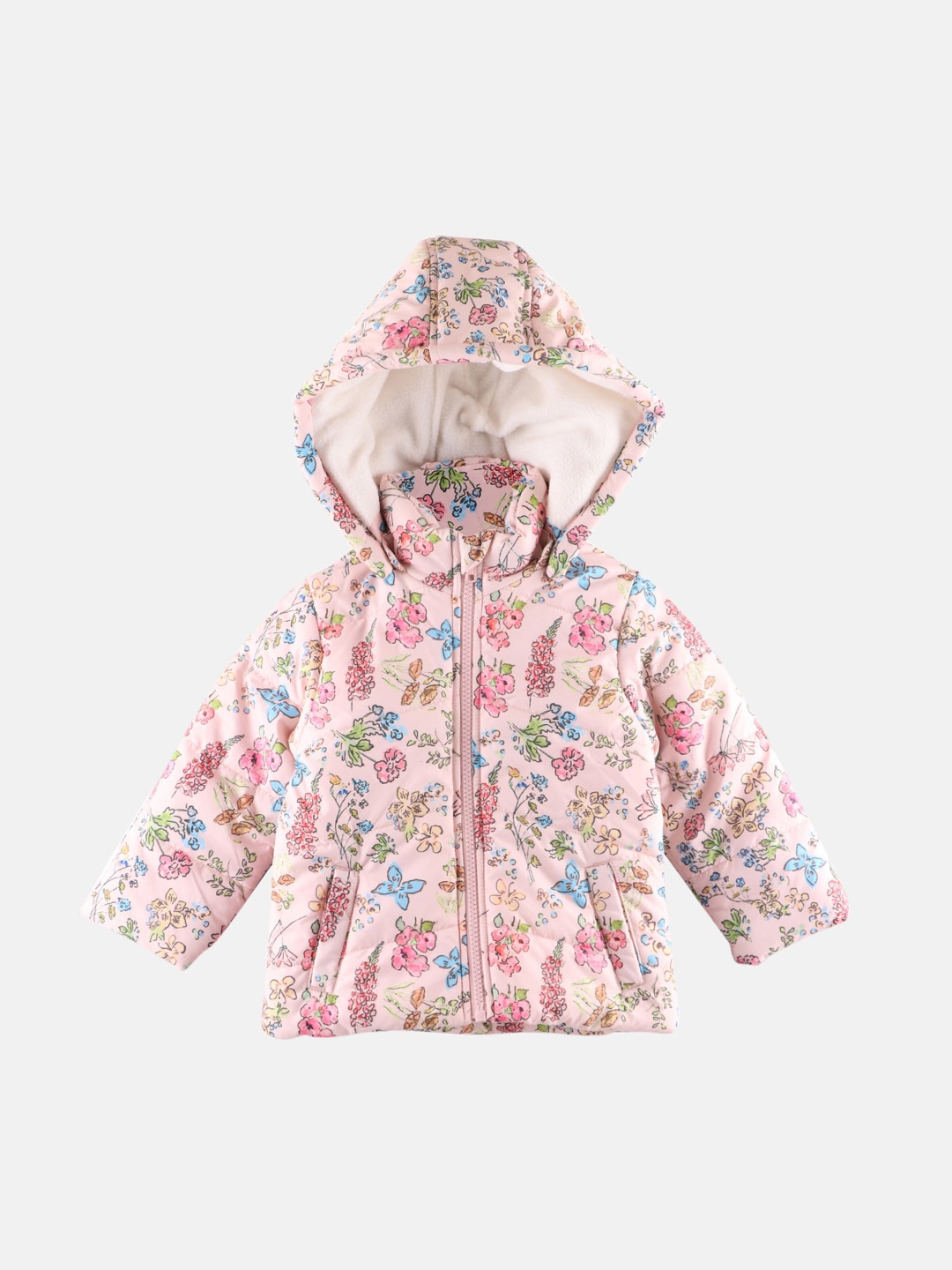 

Beebay Girls Peach-Coloured Floral Puffer Jacket
