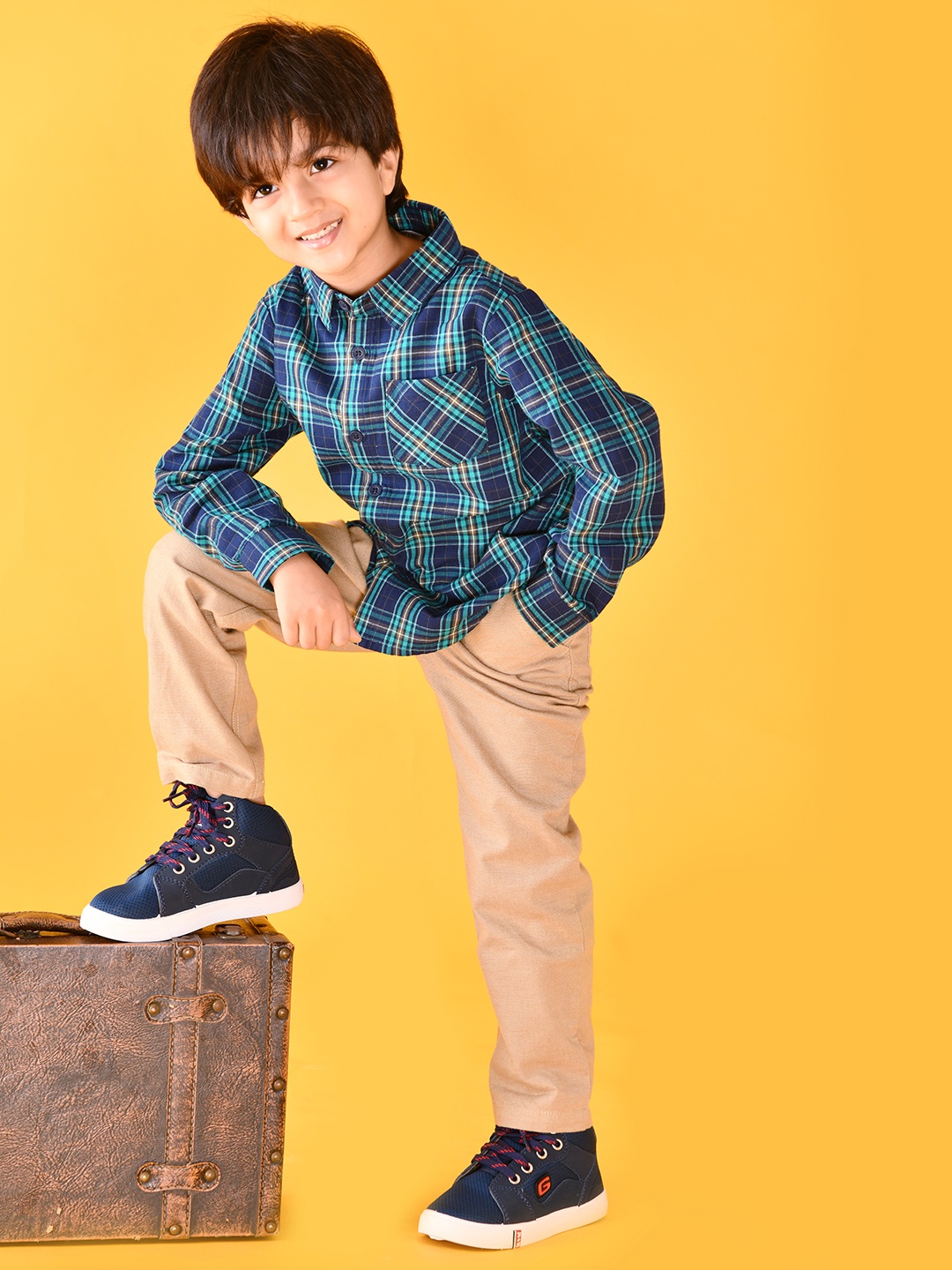 

Beebay Boys Blue Tartan Checks Opaque Checked Casual Shirt
