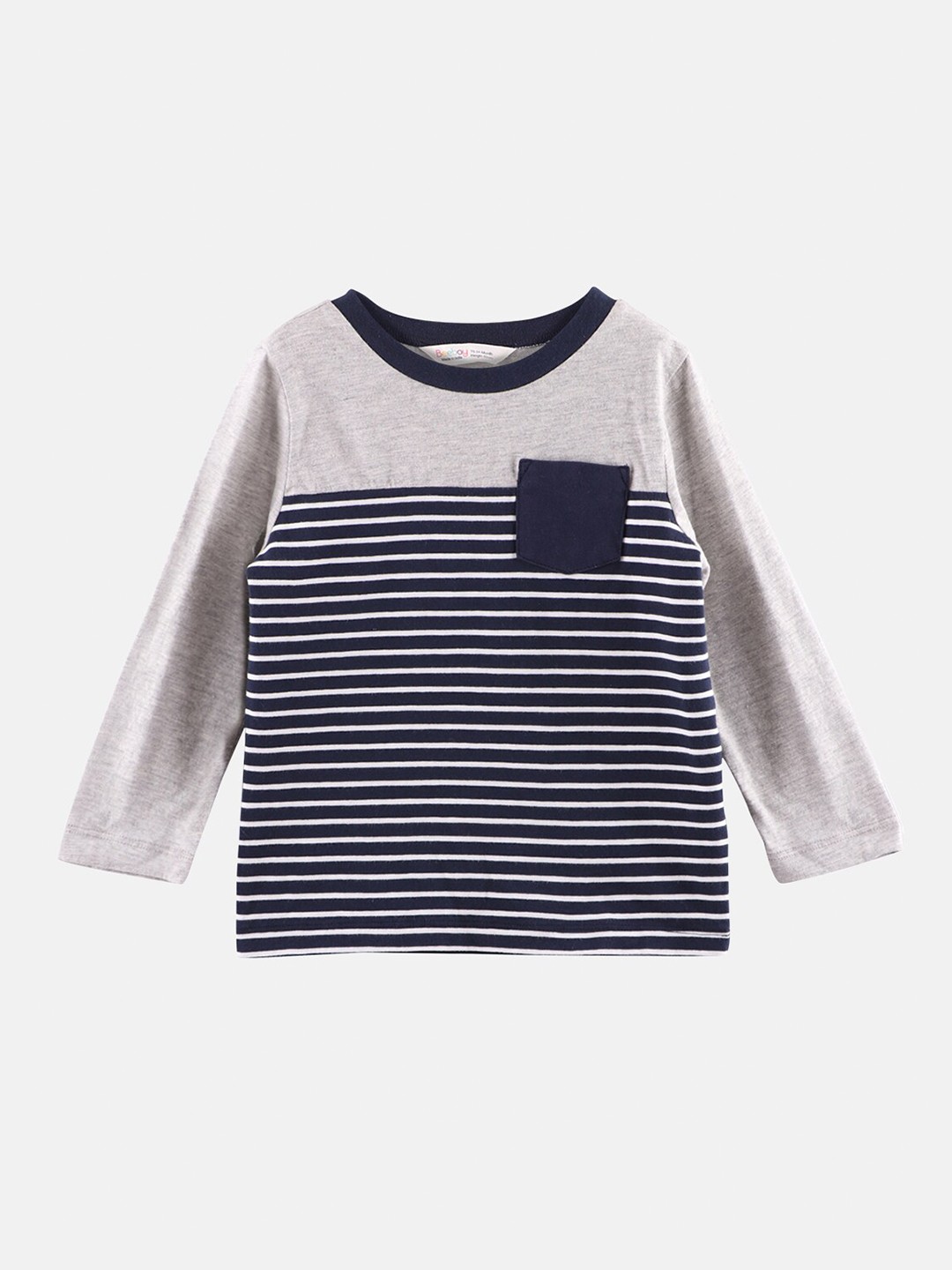 

Beebay Boys Navy Blue Striped Pockets T-shirt