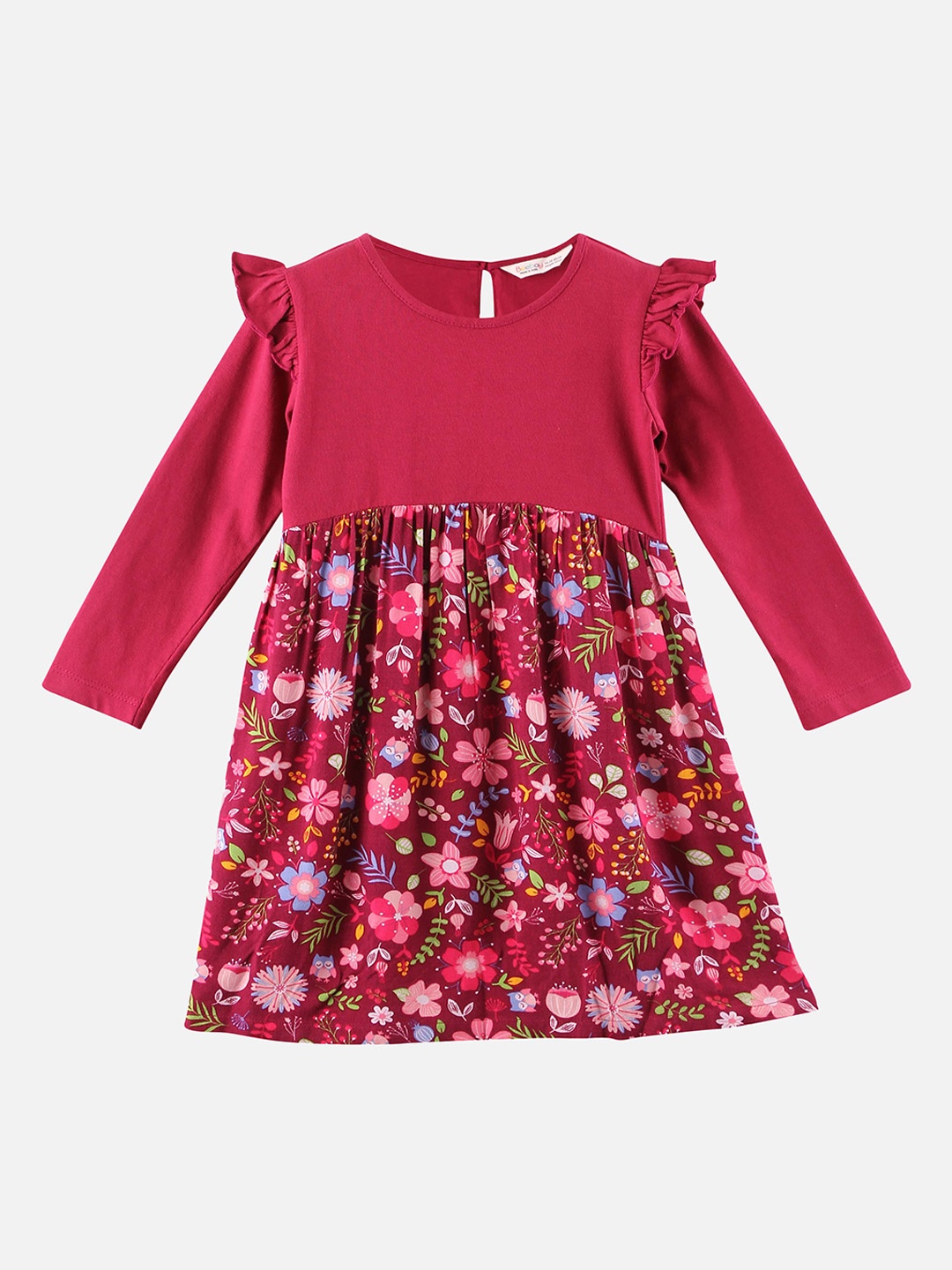 

Beebay Girls Maroon Floral Printed Fit& Flare Dress