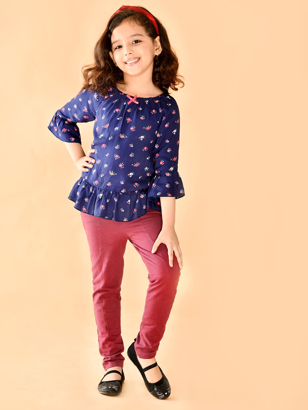 

Beebay Girls Navy Blue Floral A-Line Top