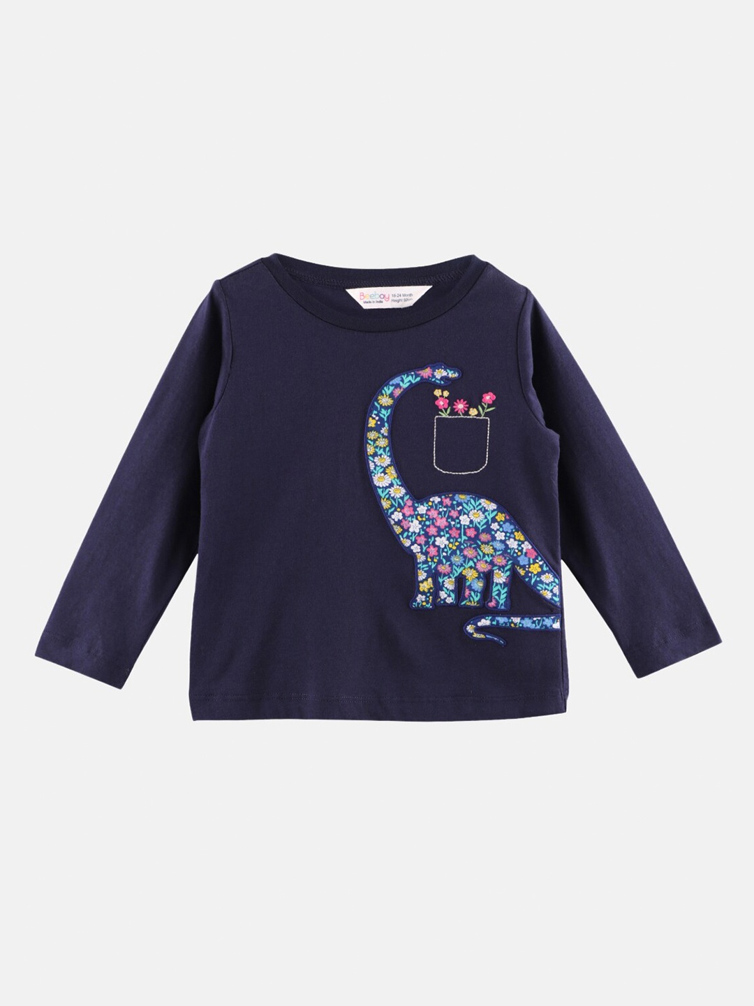 

Beebay Girls Navy Blue Printed Dinosaur Applique T-shirt