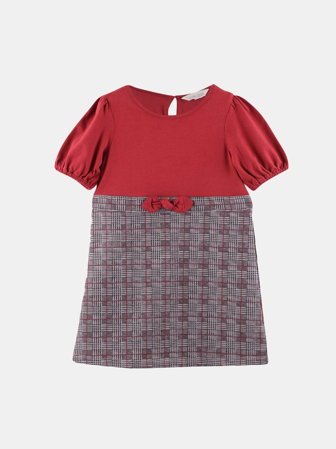 

Beebay Girls Maroon Check Knitted A-Line Dress