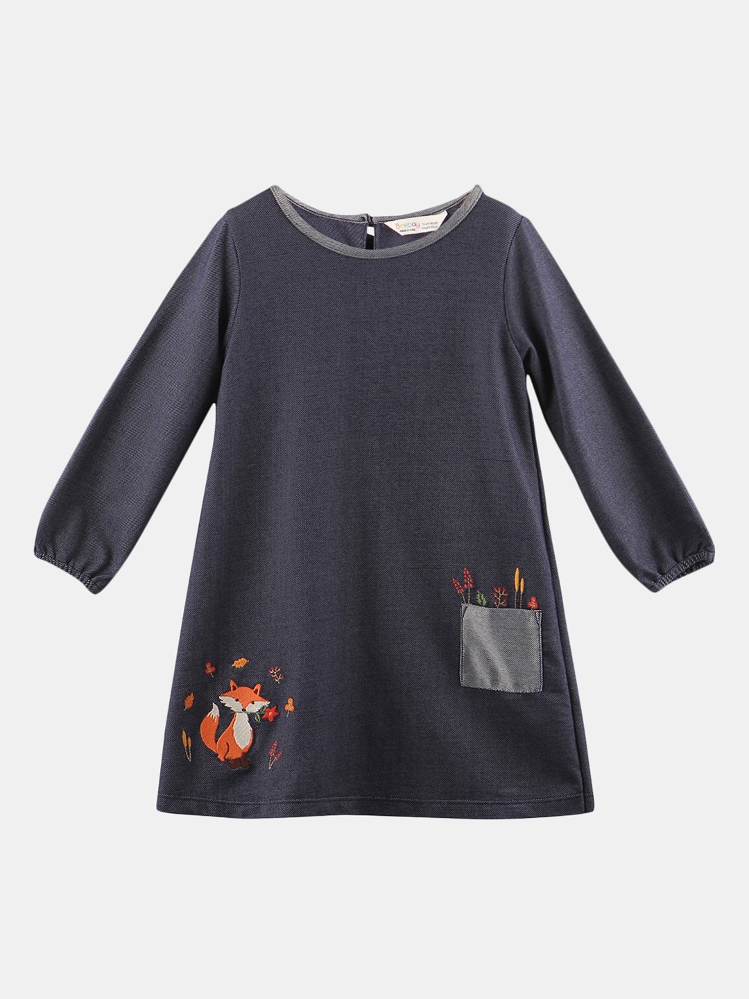 

Beebay Girls Navy Blue Floral Embroidered T-shirt Dress