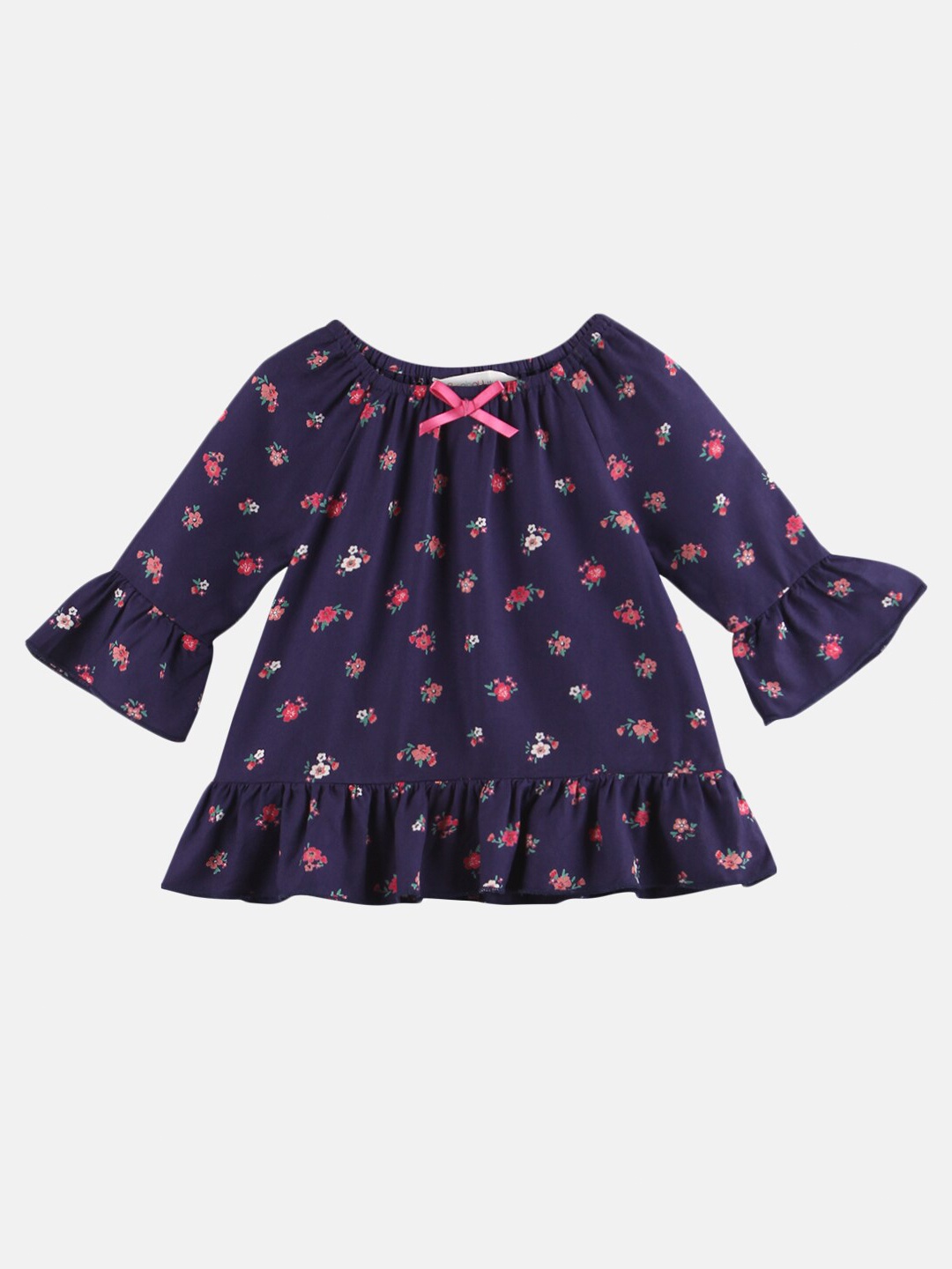 

Beebay Girls Navy Blue Floral A-Line Bow Top