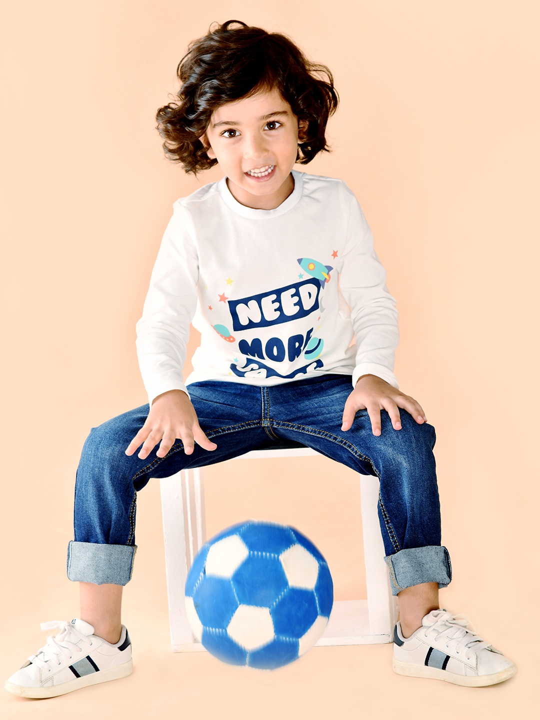 

Beebay Boys White Typography Printed Full Sleeve Pure Cotton T-shirt
