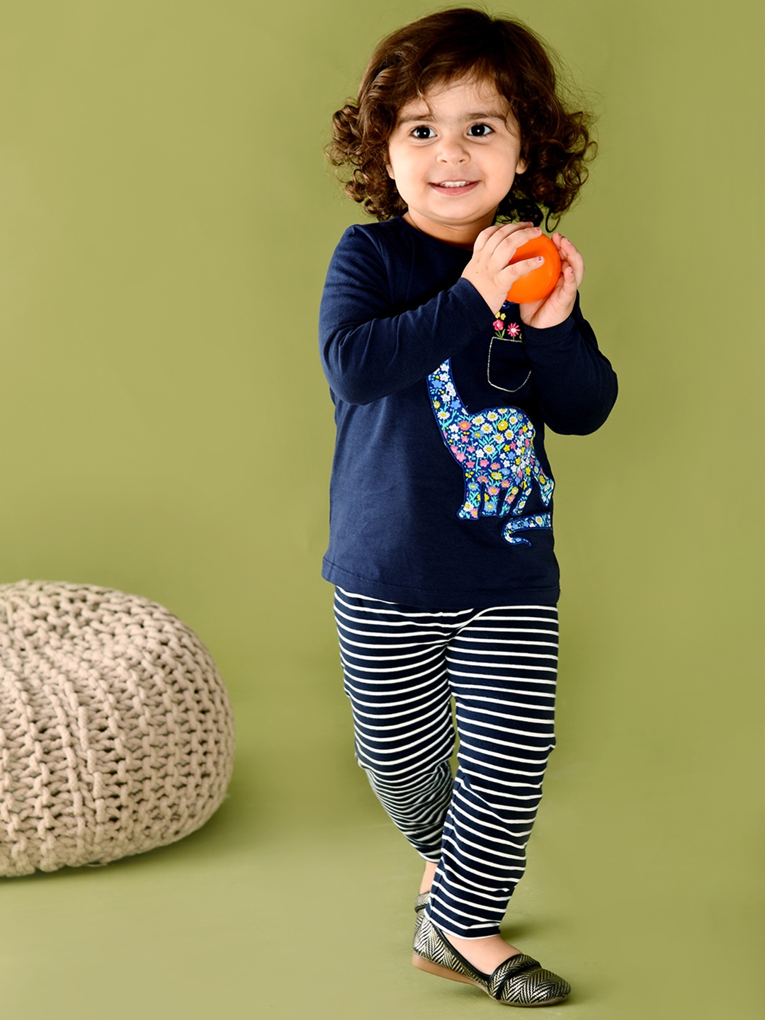 

Beebay Girls Navy Blue Printed Pockets T-shirt
