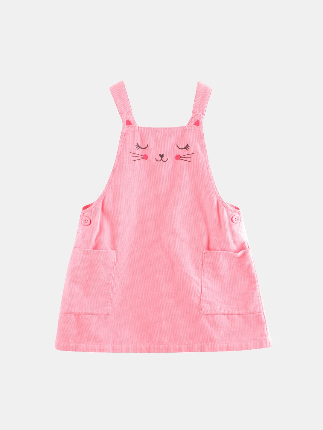 

Beebay Girls Pink Cat Features Embroidery Pinafore Dress