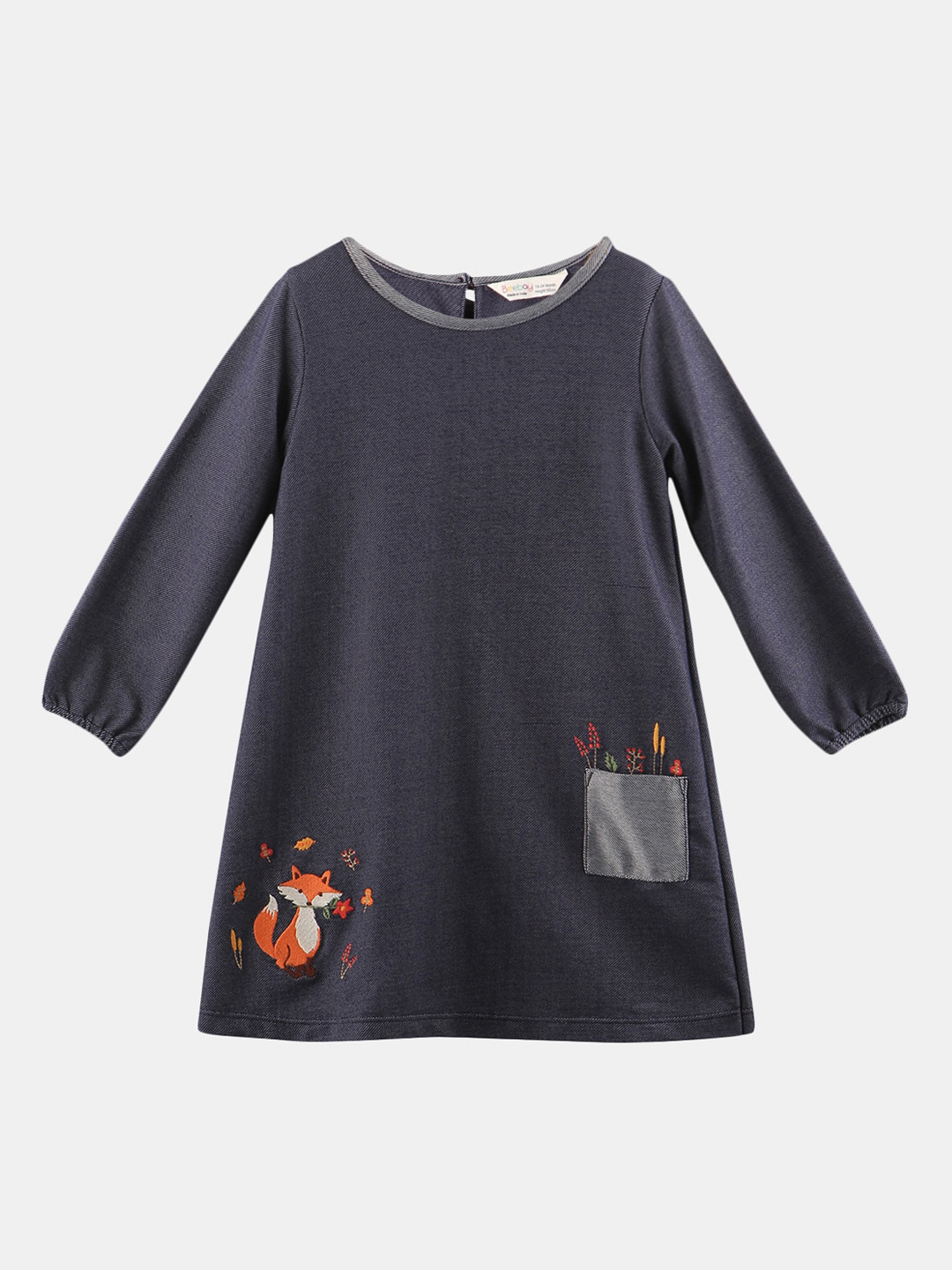 

Beebay Girls Navy Blue Fox Embroidered T-shirt Dress