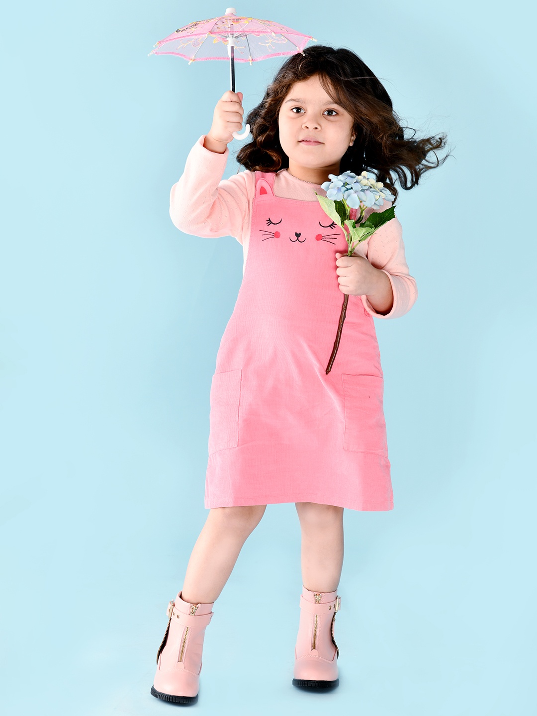 

Beebay Girls Pink Embellished Embroidered Pinafore Dress