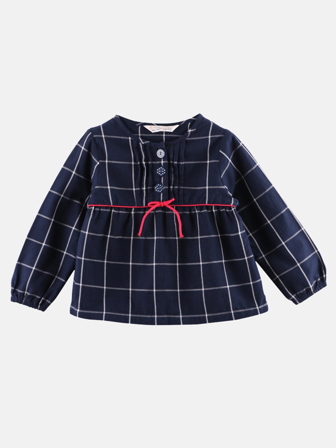 

Beebay Girls Navy Blue Checked A-Line Tie-Ups Top