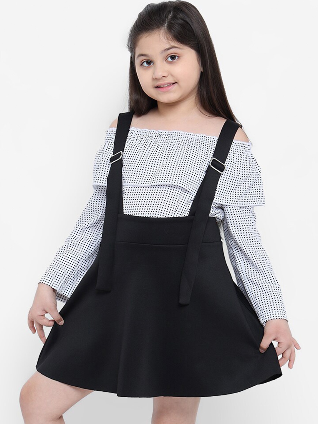 

Natilene Girls Black & White Checked T-shirt with Skirt