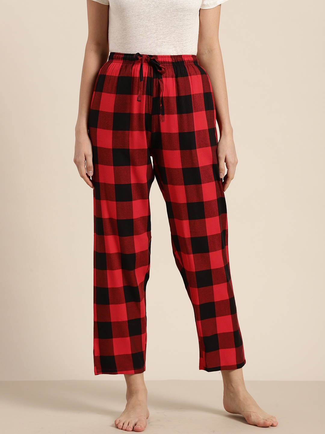 

Hancock Women Red & Black Cotton Checked Cropped Lounge Pants
