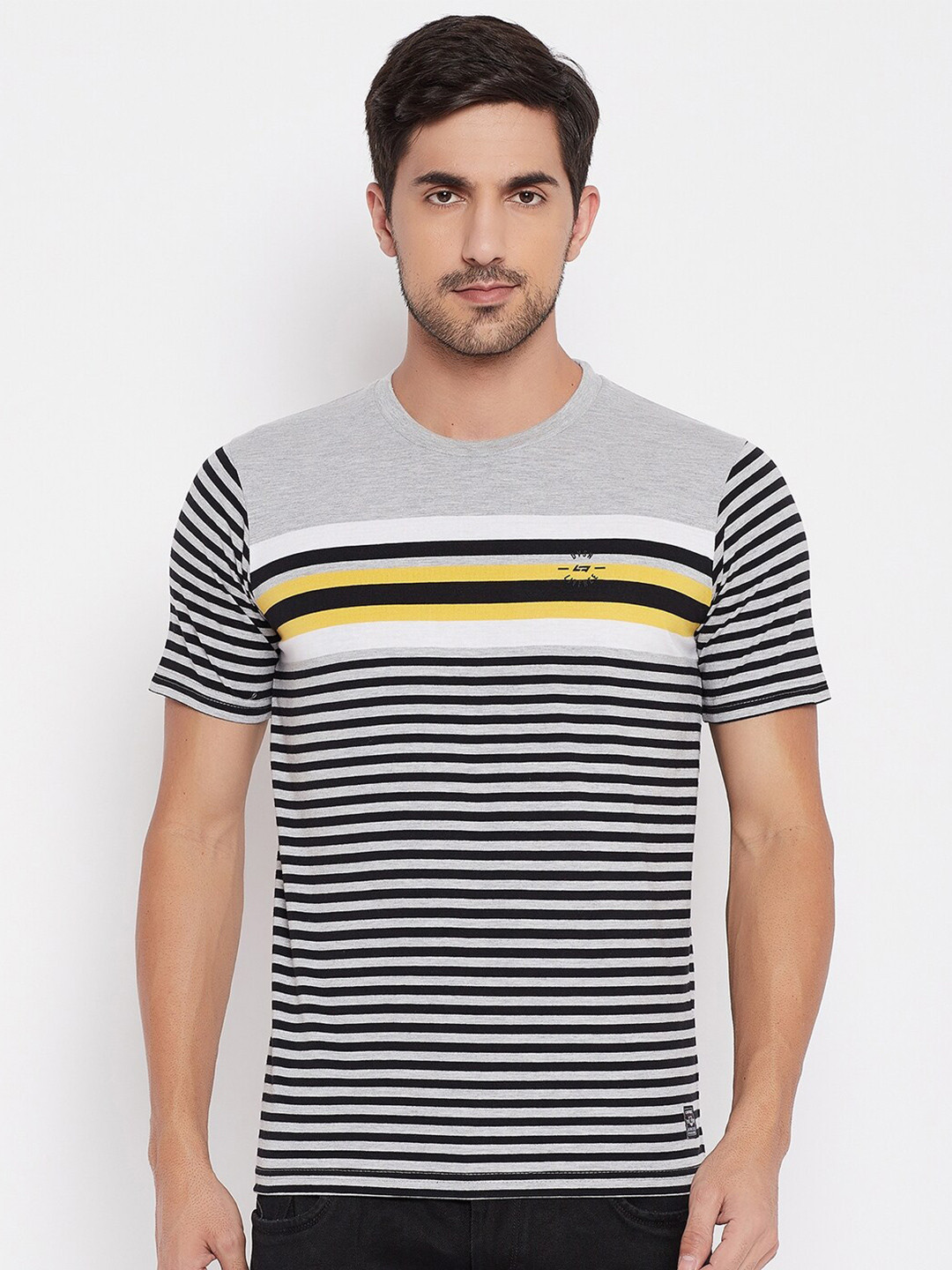 

NEVA Men Black & Grey Striped T-shirt