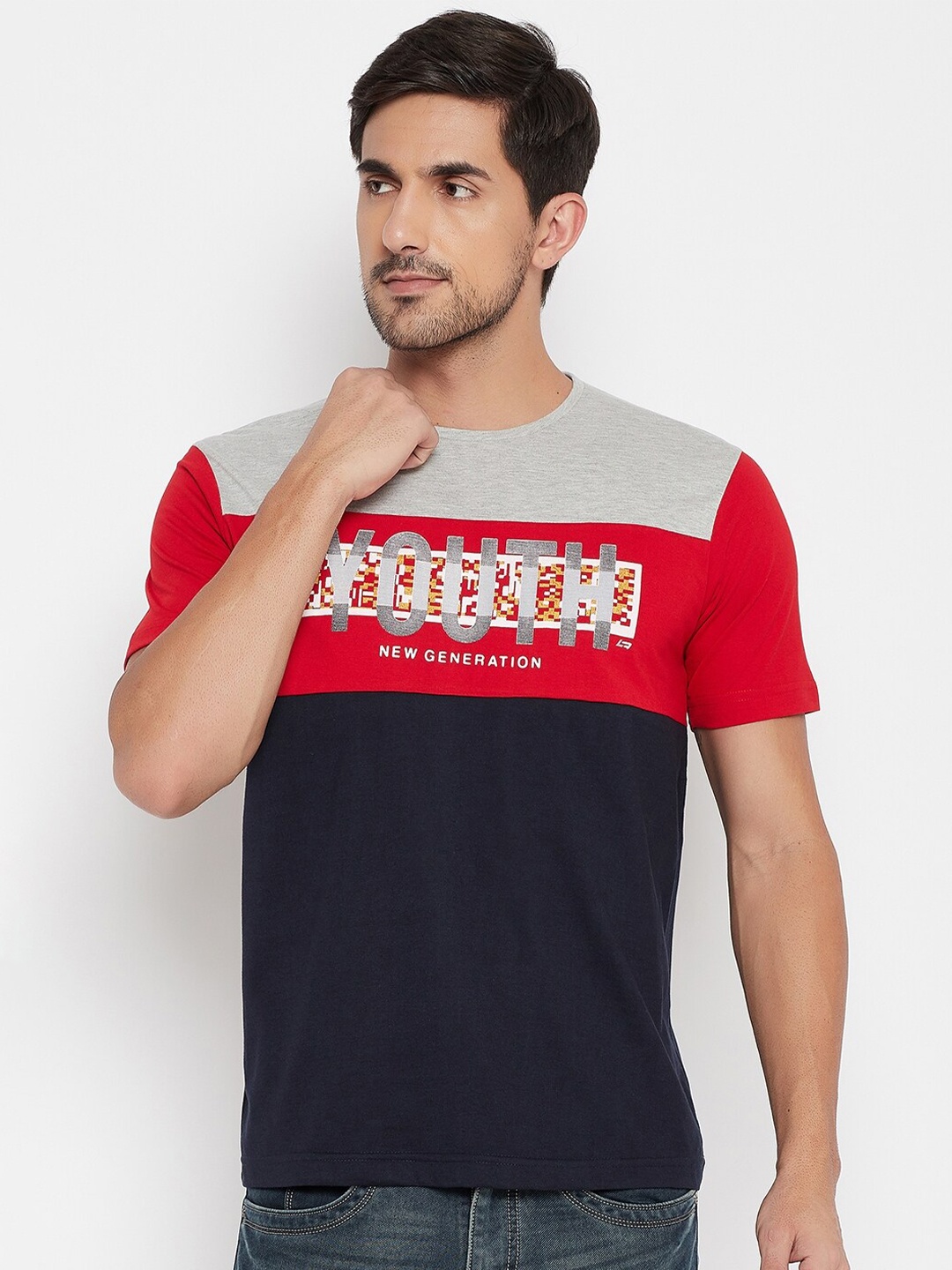 

NEVA Men Navy Blue & Red Typography Printed T-shirt