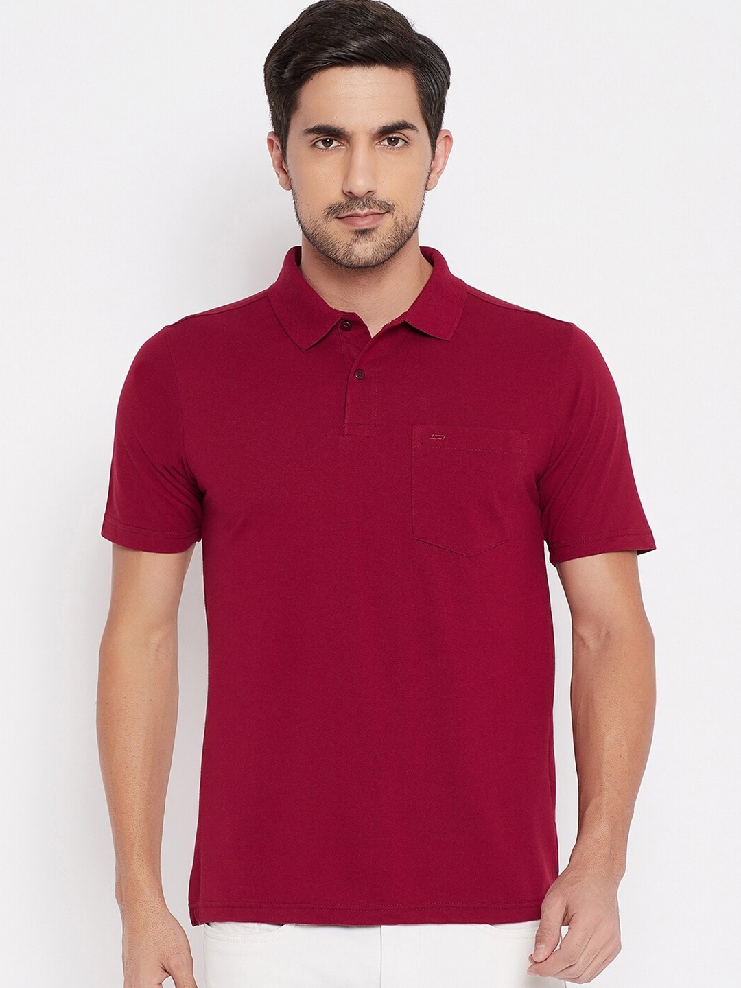 

NEVA Men Maroon Polo Collar Pockets T-shirt