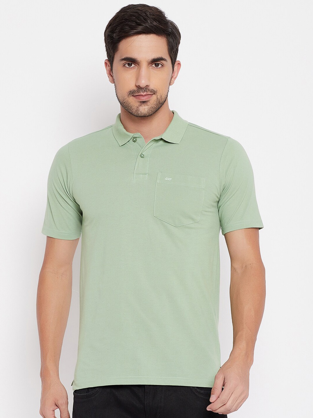 

NEVA Men Green Polo Collar Pockets T-shirt