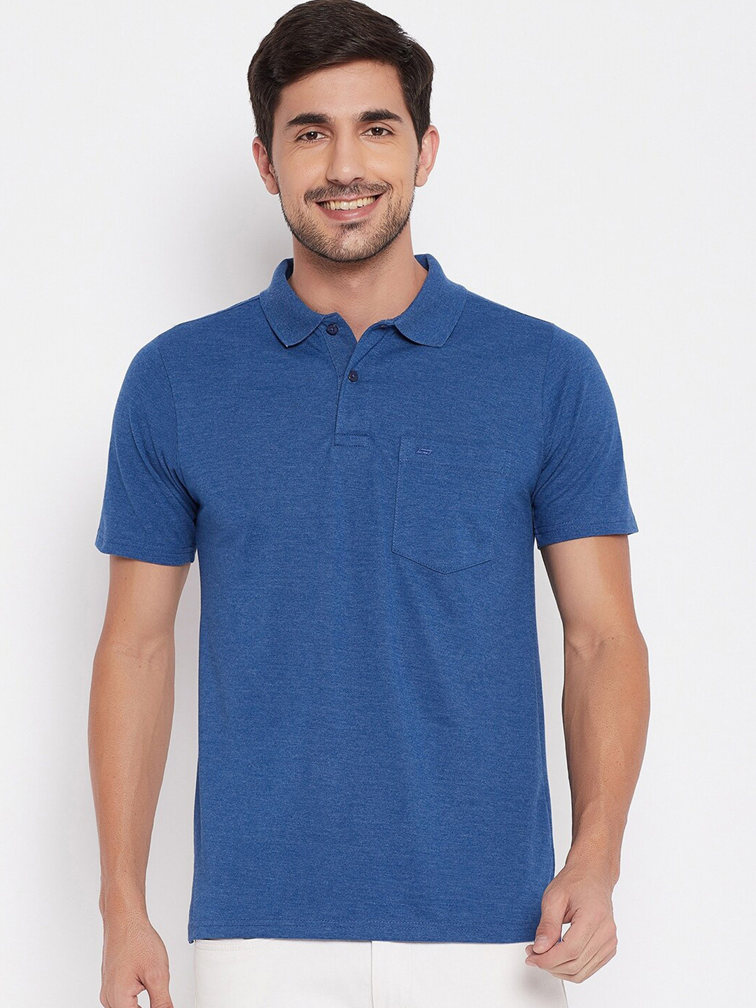 

NEVA Men Blue Polo Collar Pockets T-shirt