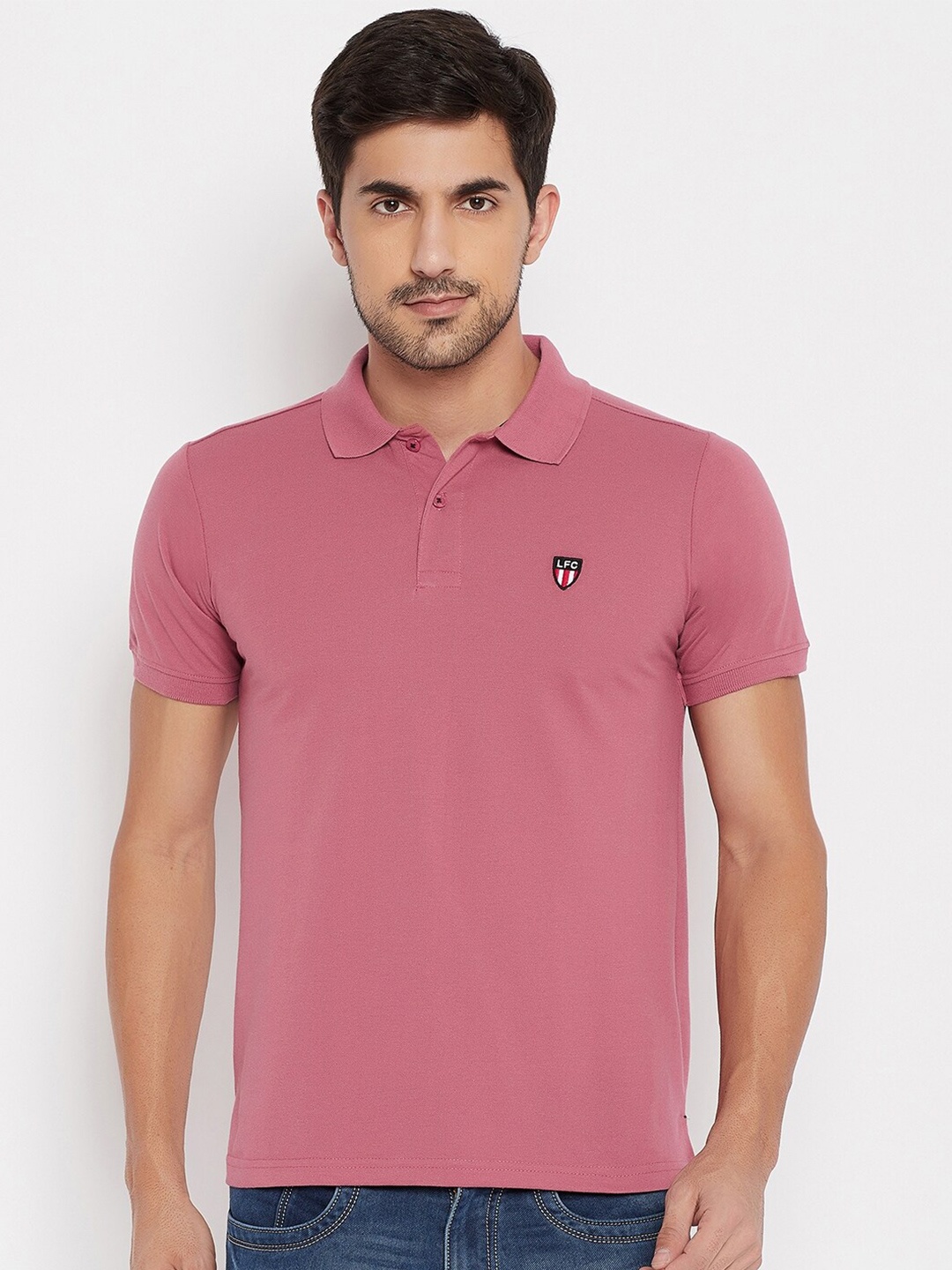 

NEVA Men Pink Polo Collar Cotton T-shirt