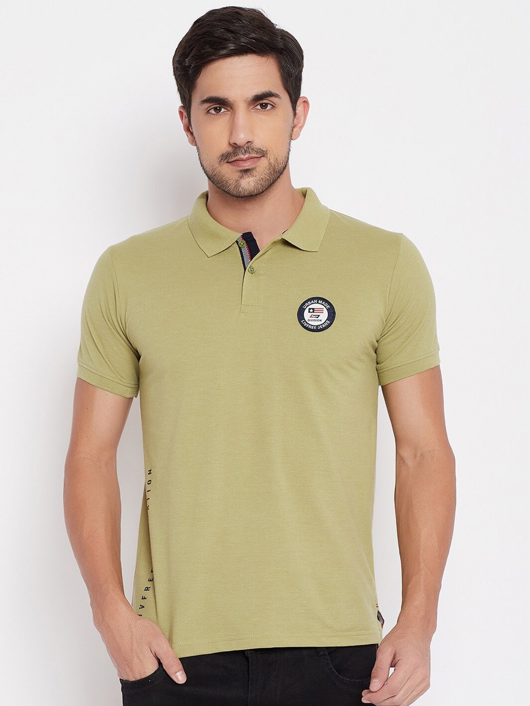 

NEVA Men Green Polo Collar Cotton T-shirt