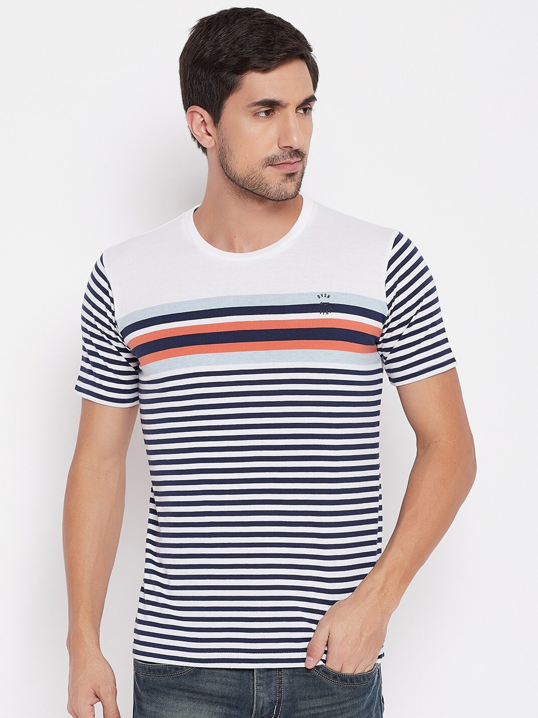 

NEVA Men Navy Blue & White Striped T-shirt