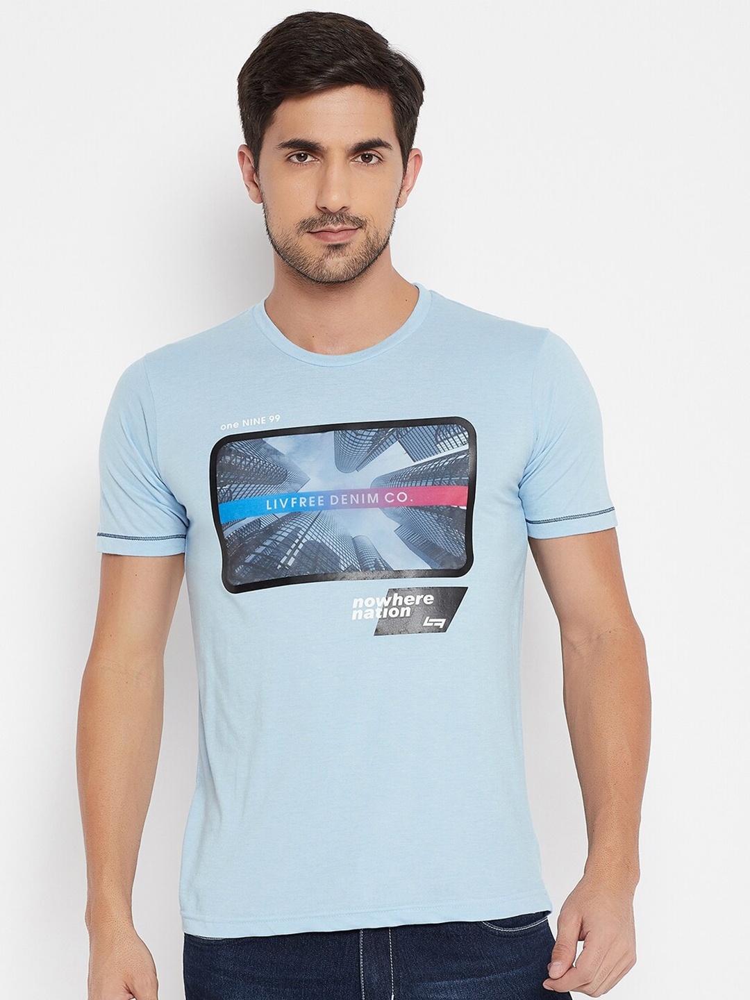 

NEVA Men Blue Graphic Printed T-shirt