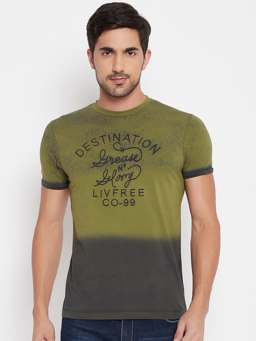 

NEVA Men Olive Green Typography Printed T-shirt