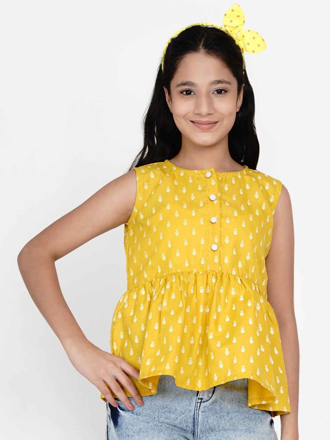 

Bitiya by Bhama Mustard Yellow Floral Regular Top