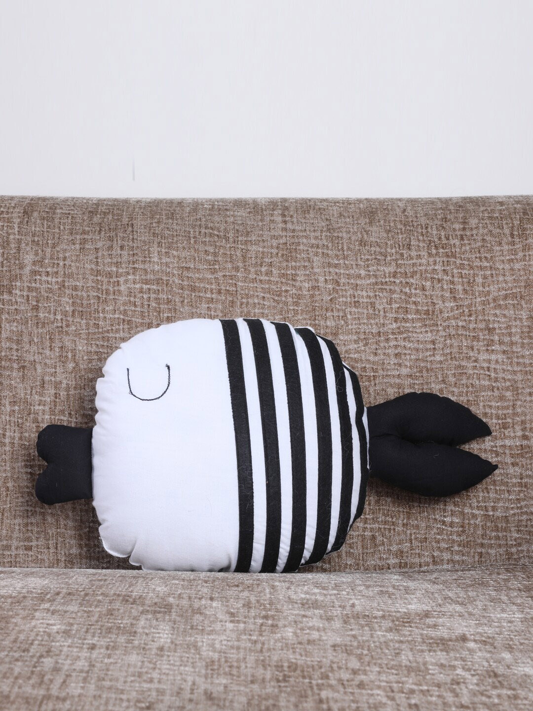 

My Gift Booth White & Black Striped Cute Fish Cushion