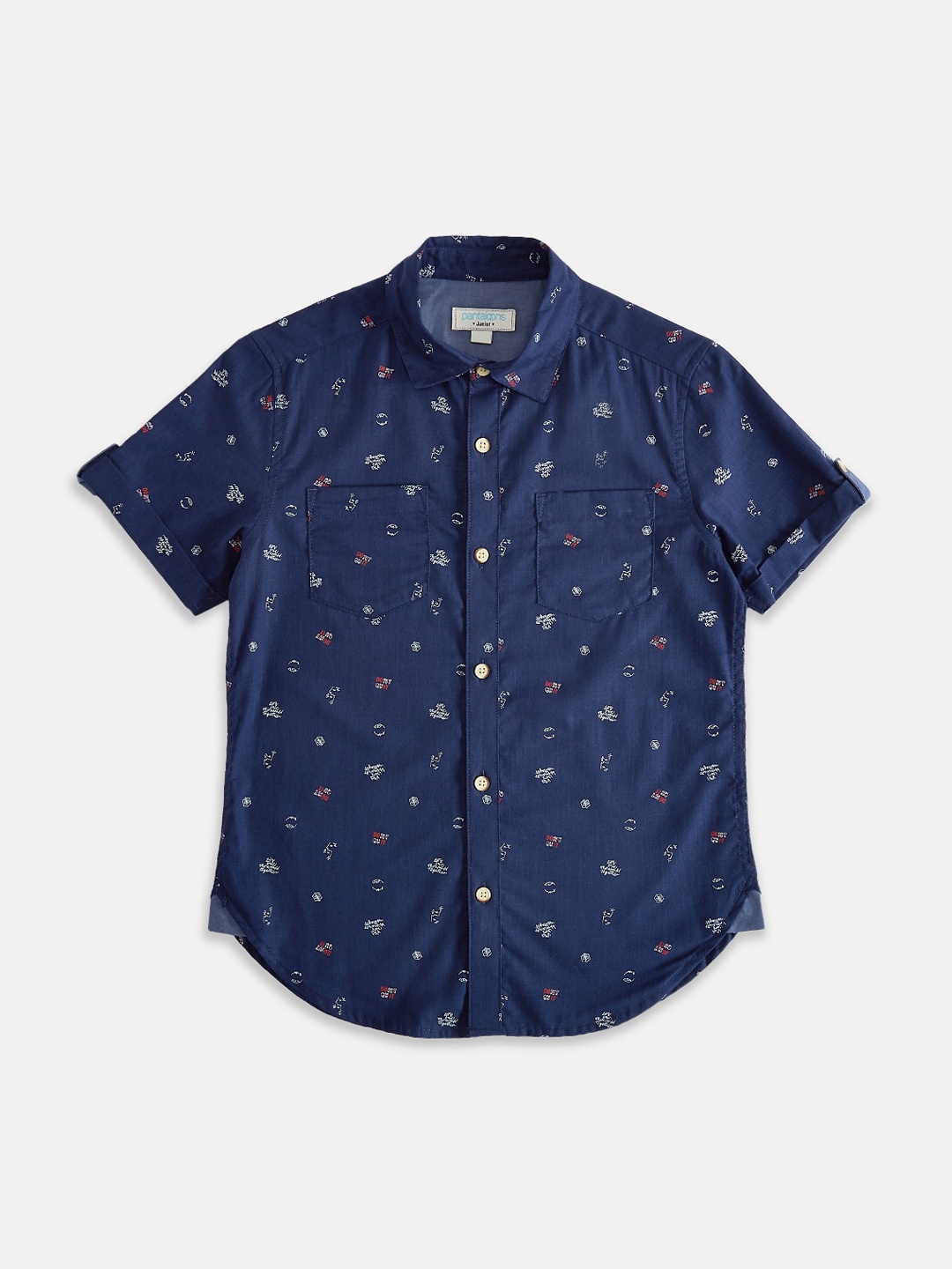 

Pantaloons Junior Boys Navy Blue Opaque Printed Casual Shirt